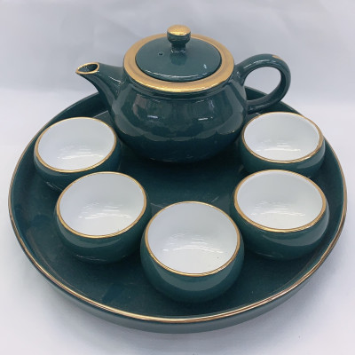 BỘ ẤM CHÉN PHA TRÀ TRUYỀN THỐNG  KÈM KHAY SỨ TRÒN MEN BÓNG - ANTH685
