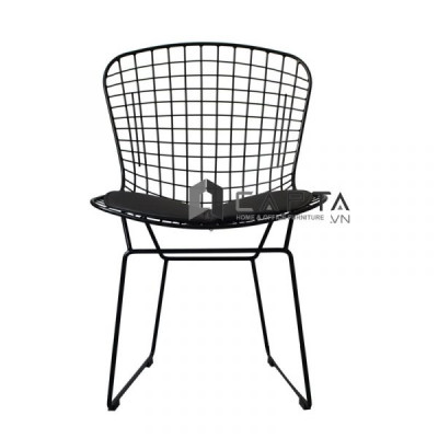Ghế Cafe fashfood BERTOIA-2 Nội thất Capta Ghế nhà hàng thân kim loại sơn tĩnh điện chân thấp có nệm ngồi bọc da pvc màu đen