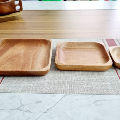 Đĩa Vuông Bằng Gỗ Xà Cừ Tự Nhiên - VAGOO - 3 Kích Cỡ Làm Thủ Công Chống Thấm, Chống Ẩm Mốc, An Toàn Cho Sức Khoẻ