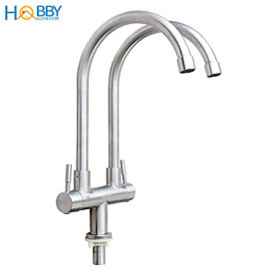Vòi nước rửa chén 2 đầu lạnh inox 304 có dây cấp Hobby Home Decor RC2D