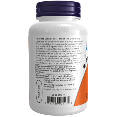 Viên Uống NOW FOODS L-Lysine 1000mg Tăng Cường Sức Đề Kháng, Nhanh Lành Các Vêt Tổn Thương Ở Da, Người Biếng Ăn Lọ 100 Viên