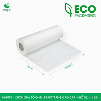 MHP7TC - 50cm x 25m - Cuộn giấy tổ ong chống sốc - Kraft trắng Cao Cấp - Giấy gói hàng, gói quà