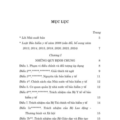 Luật bảo hiểm y tế năm 2008 (sửa đổi, bổ sung năm 2013, 2014, 2015, 2018, 2020, 2024) bản in 2025