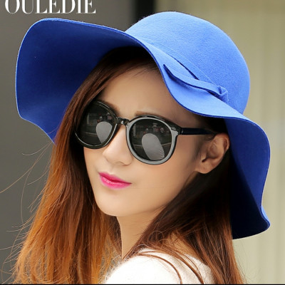 Nón vành rộng mũ rộng vành đi biển chống nắng nữ fedora màu xanh nỉ thời trang Hàn Quốc dona22030803