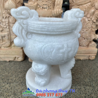 Lư hương, bát hương, bát nhang thờ cúng chạm thánh giá thiên chúa giáo đặt bàn thờ, mộ đá cẩm thạch trắng