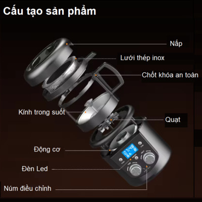 Máy rang hạt cà phê công nghệ gia nhiệt không khí thương hiệu Mỹ cao cấp Cafemasy CCR-305D - Hàng Nhập Khẩu