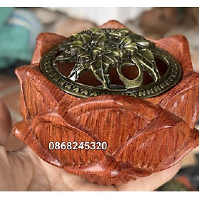 Nữ xông trầm hoa sen bằng gỗ hương đá lắp đồng kt 11×11×7cm