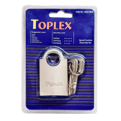 Ổ khóa TOPLEX 1202A-40 mm cao cấp, an toàn, chống cắt, chống chìa giả, thân hợp kim thép, lõi hợp kim đồng.