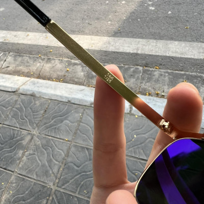 Kính râm Nam Mắt Kính Thủy Tinh Váng Dầu Gọng Titaium Mạ Vàng 14K/25
