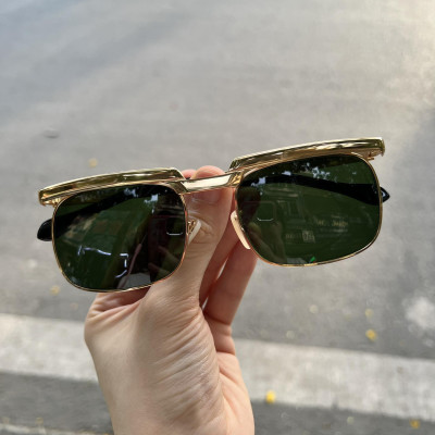 Kính râm Nam Mắt Kính Thủy Tinh Váng Dầu Gọng Titaium Mạ Vàng 14K/25