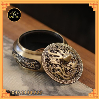 Lư xông trầm hương bằng đồng nguyên chất khối đúc liền dùng để xông trầm hương, trầm nụ tặng trụ cắm hương trầm vòng