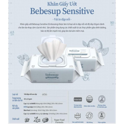 Khăn ướt BEBESUP Combo 5 SENSITIVE 80 tờ/gói nhập khẩu Hàn Quốc