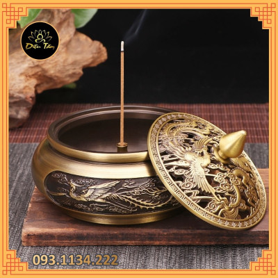Lư xông trầm hương bằng đồng nguyên chất khối đúc liền dùng để xông trầm hương, trầm nụ tặng trụ cắm hương trầm vòng