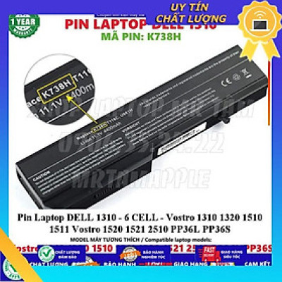 Pin dùng cho Laptop DELL 1310 - 6 CELL - Vostro 1310 1320 1510 1511 Vostro 1520 1521 2510 PP36L PP36S - Hàng Nhập Khẩu MIBAT630