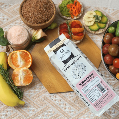 Bánh gạo lứt GUfoods vị Muối hồng - Không chiên dầu, Không đường, Lành mạnh, Phù hợp Eat clean, Ăn vặt healthy, Thực dưỡng, Tập gym, Thuần chay