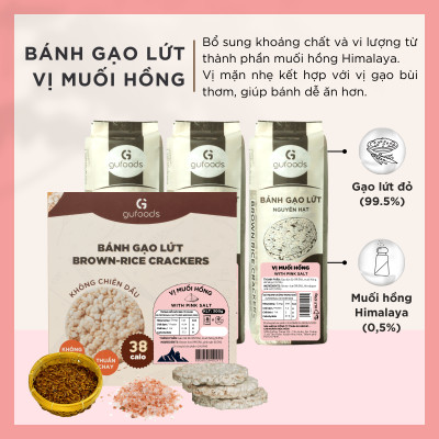 Bánh gạo lứt GUfoods vị Muối hồng - Không chiên dầu, Không đường, Lành mạnh, Phù hợp Eat clean, Ăn vặt healthy, Thực dưỡng, Tập gym, Thuần chay