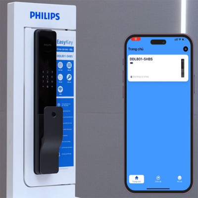 Bộ khóa cửa thông minh Gateway điều khiển từ xa, vân tay, thẻ từ, mật khẩu và chìa cơ, tích hợp kèm chuông cửa Philips DDL801-5HBS - Hàng nhập khẩu