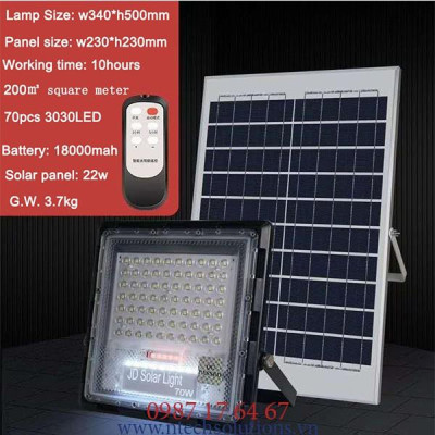 Đèn Pha Chống Lóa Cao Cấp Năng Lượng Mặt Trời Jindian JD-770 Công Suất 70W -Khung Nhôm
