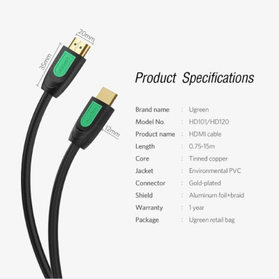 Ugreen UG40461HD101TK 1.5M màu Đen Cáp tín hiệu HDMI chuẩn 1.4 hỗ trợ phân giải 4K * 2K 60hz - HÀNG CHÍNH HÃNG