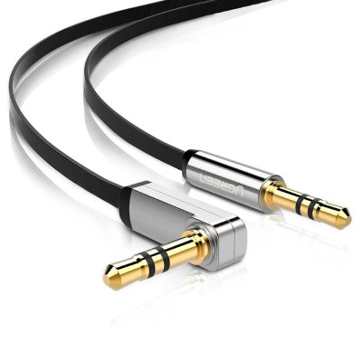 Ugreen UG10597AV119TK 1M màu Đen Cáp âm thanh 2 đầu 3.5mm dương đầu vuông góc mạ vàng - HÀNG CHÍNH HÃNG