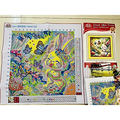 Tranh thêu kín Thỏ dưới tán cây vs8092, kích thước 50 x 50 cm