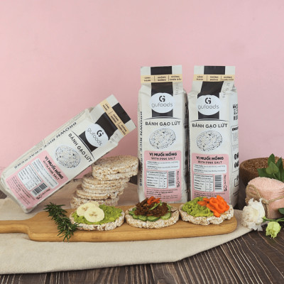 Bánh gạo lứt GUfoods vị Muối hồng - Không chiên dầu, Không đường, Lành mạnh, Phù hợp Eat clean, Ăn vặt healthy, Thực dưỡng, Tập gym, Thuần chay