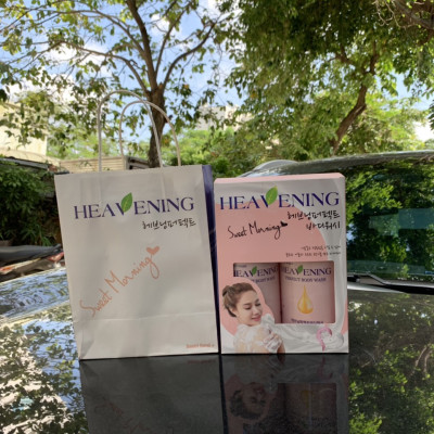 Set 1 sữa tắm dưỡng ẩm, làm trắng da Heavening 750ml Hàn Quốc tặng kèm 1 khăn tắm tạo bọt