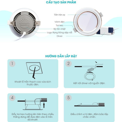 Đèn LED âm trần downlight đổi màu 110/10W vỏ nhôm đúc chính hãng Rạng Đông Model: AT20 ĐM 110/10W