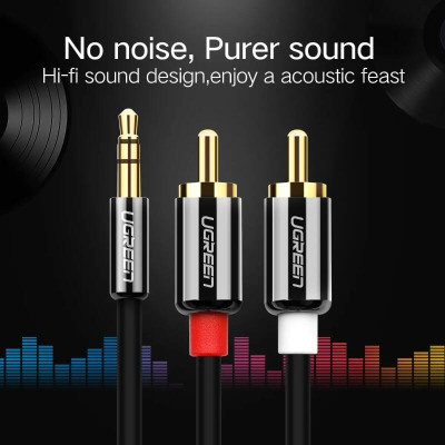 Ugreen UG10591AV116TK 5M màu Đen Cáp âm thanh 2 đầu Bông sen sang 3.5mm Dương mạ vàng - HÀNG CHÍNH HÃNG