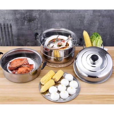 Nồi Hấp Inox 3 Tầng Siêu To 28CM Dùng Cho Cả Bếp Từ Và Bếp Ga, Nồi Hấp Bánh Bao Bánh Flan Hấp Thức Ăn Tặng Kèm Xửng Hấp - HÀNG CHÍNH HÃNG MINIIN