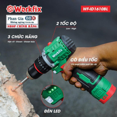 Máy Khoan Dùng Pin WORKFIX 16,8V - Đầu Kẹp Autolook 10mm Pin 4 Cell bảo hành chính hãƞg