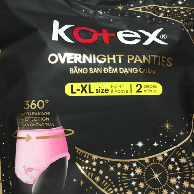 1 Gói Băng Vệ Sinh Kotex đêm dạng quần vừa vặn chống tràn 360 size L-XL (2 miếng/gói)-HSD luôn mới