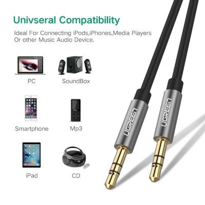 Ugreen UG10737AV119TK 5M màu Đen Cáp âm thanh 2 đầu 3.5mm dương dây tròn TPE cao cấp - HÀNG CHÍNH HÃNG