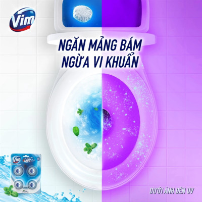 Combo 3 Vỉ Viên Thả Vệ Sinh Bồn Cầu Vim Sạch Khuẩn, Sáng Bóng đến 1600 Lần Xả 180G/Vỉ