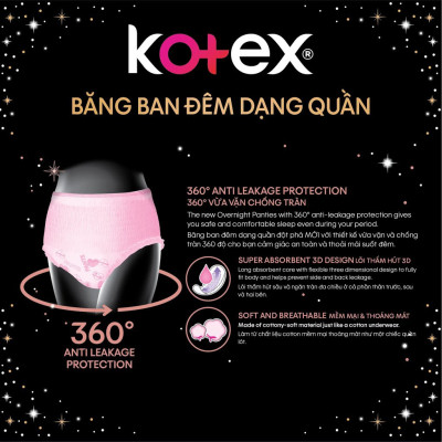 Combo 4 băng vệ sinh Kotex đêm dạng quần cỡ M/L (2 miếng/Gói)