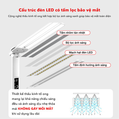 Đèn Học Để Bàn, Đèn Học Chống Cận, Điều Chỉnh Được Độ Sáng, Có Đồng Hồ LED, Đèn Học Sinh - Hàng Nhập Khẩu