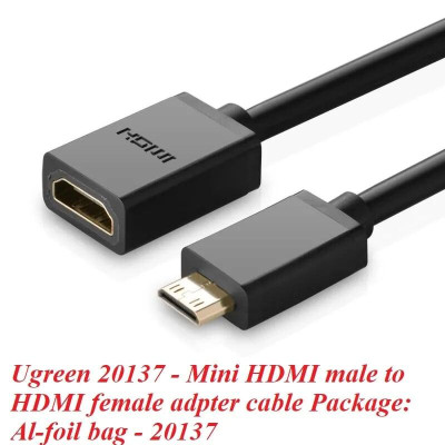 Ugreen UG2013720137TK Màu Đen Đầu chuyển đổi Mini HDMI sang HDMI âm - HÀNG CHÍNH HÃNG