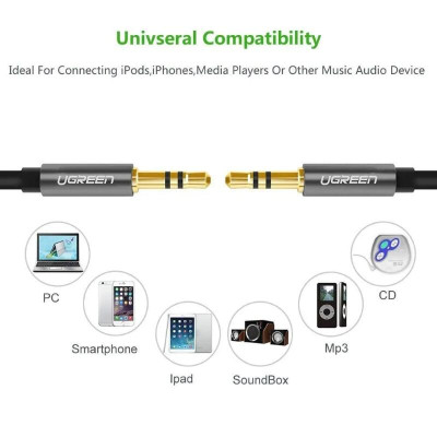 Ugreen UG10737AV119TK 5M màu Đen Cáp âm thanh 2 đầu 3.5mm dương dây tròn TPE cao cấp - HÀNG CHÍNH HÃNG