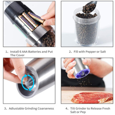 Máy xay tiêu và xay gia vị cầm tay Chất liệu: Thép không gỉ 304, ABS, Acrylic, lõi Mài gốm