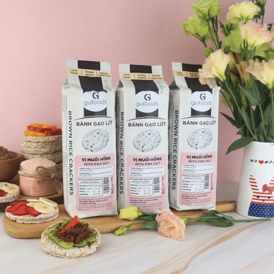 Bánh gạo lứt GUfoods vị Muối hồng - Không chiên dầu, Không đường, Lành mạnh, Phù hợp Eat clean, Ăn vặt healthy, Thực dưỡng, Tập gym, Thuần chay