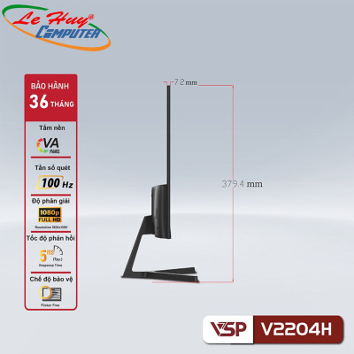 MÀN HÌNH PHẲNG LED VSP 22INCH TRÀN VIỀN V2204H - ĐEN 100Hz - Hàng Chính Hãng
