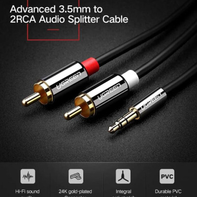 Ugreen UG20780AV116TK 8M màu Đen Cáp âm thanh 2 đầu Bông sen sang 3.5mm Dương mạ vàng - HÀNG CHÍNH HÃNG