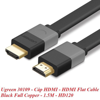 Ugreen UG30109HD120TK 1.5M màu Đen Cáp tín hiệu HDMI vỏ nhựa PVC cao cấp cáp dẹt - HÀNG CHÍNH HÃNG
