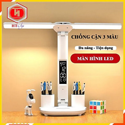 Đèn Học Để Bàn, Đèn Học Chống Cận, Điều Chỉnh Được Độ Sáng, Có Đồng Hồ LED, Đèn Học Sinh - Hàng Nhập Khẩu
