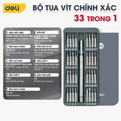 Bộ tuốc nơ vít 44 in 1 Deli Cao Cấp Tua vít từ tính Sửa điện thoại, Máy tính, Ổ điện