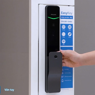 Bộ khóa cửa thông minh Gateway điều khiển từ xa, vân tay, thẻ từ, mật khẩu và chìa cơ, tích hợp kèm chuông cửa Philips DDL801-5HBS - Hàng nhập khẩu