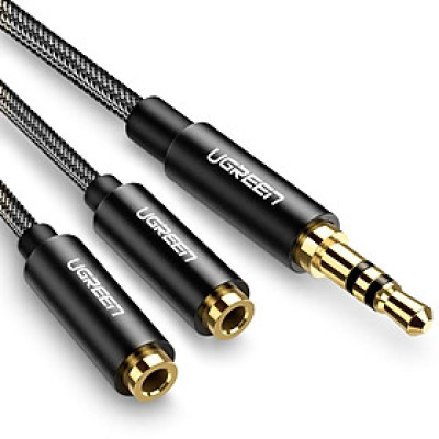 Cáp chia 3.5mm Stereo chữ Y đầu bọc nhôm mạ vàng 24k chống nhiễu 20CM màu đen Ugreen 123AT70102AV Hàng chính hãng