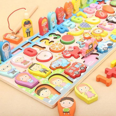 Bộ Đồ Chơi Gỗ Xếp Khối, Giáo Cụ Montessori Ghép chữ, Ghép số, Câu Cá, Ghép Hình Cho Bé WOODRABIT - Chính Hãng Toy kid