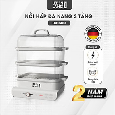 Nồi hấp điện đa năng 3 tầng LEBENLANG LBEL5031 siêu tiện lợi, dung tích 18L, công suất 900W - hàng chính hãng
