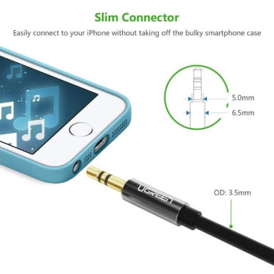 Ugreen UG10737AV119TK 5M màu Đen Cáp âm thanh 2 đầu 3.5mm dương dây tròn TPE cao cấp - HÀNG CHÍNH HÃNG